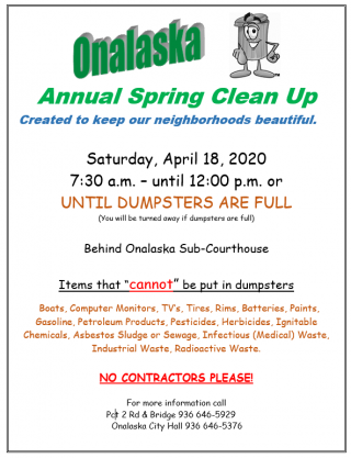 Onalaska Spring Clean Up Flyer